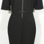 ST. JOHN Black Leather Trim Cable Panel Milano Knit Sheath Dress 8 NEW