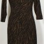 RALPH LAUREN Black Brown Stretch Jersey Feather Print Cowl Neck Dress 10 NEW