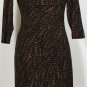 RALPH LAUREN Black Brown Stretch Jersey Feather Print Cowl Neck Dress 10 NEW