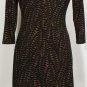 RALPH LAUREN Black Brown Stretch Jersey Feather Print Cowl Neck Dress 10 NEW
