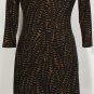 RALPH LAUREN Black Brown Stretch Jersey Feather Print Cowl Neck Dress 10 NEW