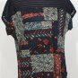 RALPH LAUREN Blue Patchwork Print Viscose Jersey Jacquard Trim Top XL NEW