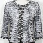 ST. JOHN Black Bright White Eyelash Textured Knit Fringe Cropped Jacket 4 NEW