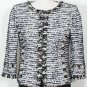 ST. JOHN Black Bright White Eyelash Textured Knit Fringe Cropped Jacket 4 NEW