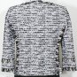 ST. JOHN Black Bright White Eyelash Textured Knit Fringe Cropped Jacket 4 NEW