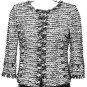 ST. JOHN Black Bright White Eyelash Textured Knit Fringe Cropped Jacket 4 NEW