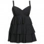 SWIM SOLUTIONS Black Tiered Ruffle Swimdress Swimsuit 22W Tummy Control NEW