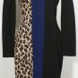 ST. JOHN Black Blue Brown Leopard Milano Knit Dress 10 Colorblock NEW
