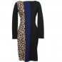 ST. JOHN Black Blue Brown Leopard Milano Knit Dress 10 Colorblock NEW