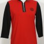 RALPH LAUREN Red Black Stretch Cotton Logo Patch Half Zip Top L NEW Colorblock