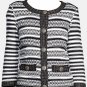 ST. JOHN Black White Mixed Stitched Stripe Button Front Jacket 2 New
