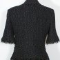 ST. JOHN Black Textured Tweed Fringe Elbow Sleeve Wool Blend Knit Jacket 10 NEW