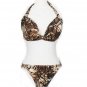 CARMEN MARC VALVO Brown Python Bikini Halter Swimsuit 14 NEW
