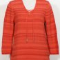 NWT RALPH LAUREN Red Laced Neck Textured Stripe Cotton Knit Top XL