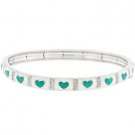 NEW White Gold Silver Green Heart Bangle Bracelet