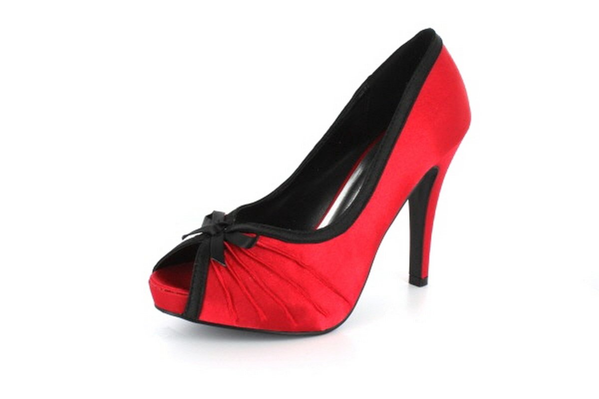 NEW Red Satin Peep Toe High Heels Pumps Shoes