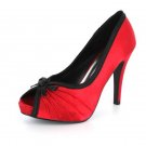 NEW Red Satin Peep Toe High Heels Pumps Shoes