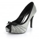NEW Gray Satin Peep Toe High Heels Pumps Shoes