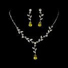 Silver Clear Yellow Rhinestone Necklace Earring Set