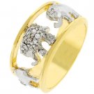 14k Gold Silver Elephant Design Cubic Zirconia Ring