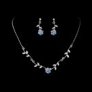 Silver Light Blue Floral Bridal Necklace Earring Set