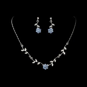 Silver Light Blue Floral Bridal Necklace Earring Set