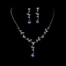 Silver Light Blue Rhinestone Necklace Earring Set