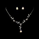 Silver AB Rhinestone Stud Floral Necklace Earring Set