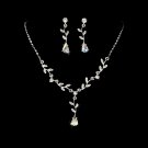 Silver Clear AB Rhinestone Dangle Necklace Earring Set