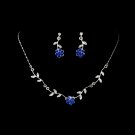 Silver Blue Floral Bridal Necklace Earring Set