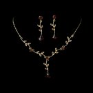 Gold Topaz Rhinestone Floral Necklace Earring Set