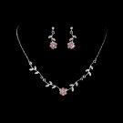 Silver Pink Floral Bridal Necklace Earring Set
