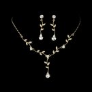 Gold Clear Rhinestone Floral Necklace Earring Set