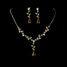 Gold Clear Topaz Rhinestone Necklace Earring Set