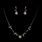 Gold Clear Floral Bridal Necklace Earring Set