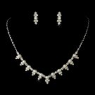 Silver Crystal White Pearl Necklace Earring Set