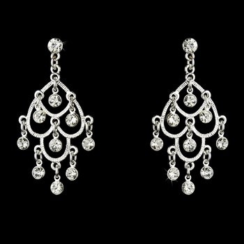 Silver Clear Rhinestone Chandelier Earrings