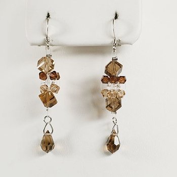 Silver Swarovski Brown Crystal Dangle Earrings