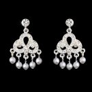 Silver White Pearl Bridal Chandelier Earrings