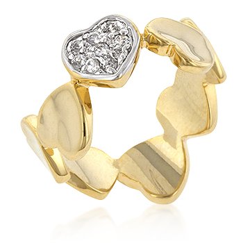 14K Gold Rhodium Heart CZ Ring