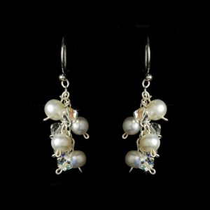 Silver White Pearl Swarovski Crystal Dangle Earrings