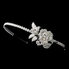 Silver Swarovski Crystals Rose Ornament Bridal Headband
