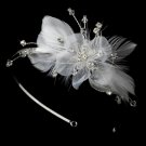 Bridal Feather Silver Rhinestone Floral Headband