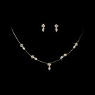 Gold Clear Crystal Danity Necklace Earring Set