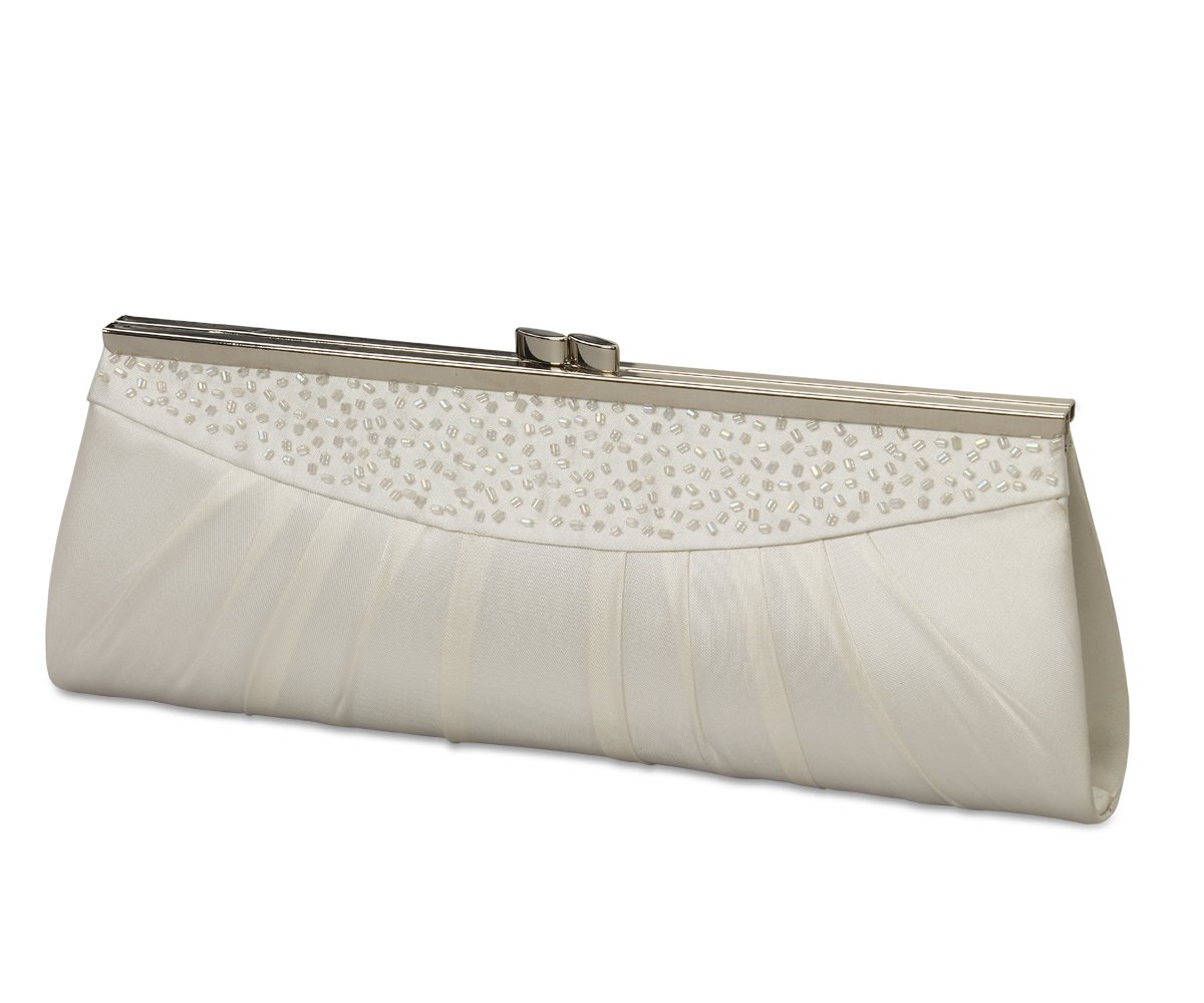 Ivory Satin Bridal Beaded Evening Handbag Purse