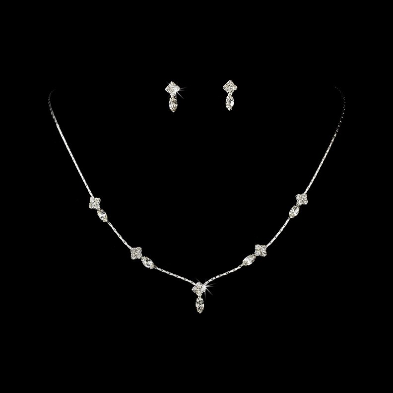 Silver Clear Crystal Danity Necklace Earring Set