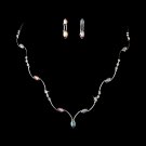 Silver AB Rhinestone Wavy Necklace Earring Set