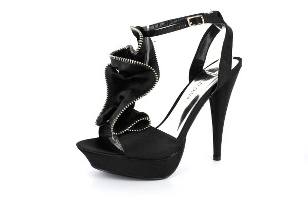 NEW Black Satin Zipper Ruffle Platform High Heel Shoes