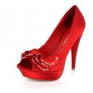 NEW Red Satin Studdd Ruffle High Heel Pumps Shoes