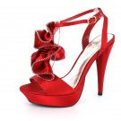 NEW Red Satin Zipper Ruffle Platform High Heel Shoes